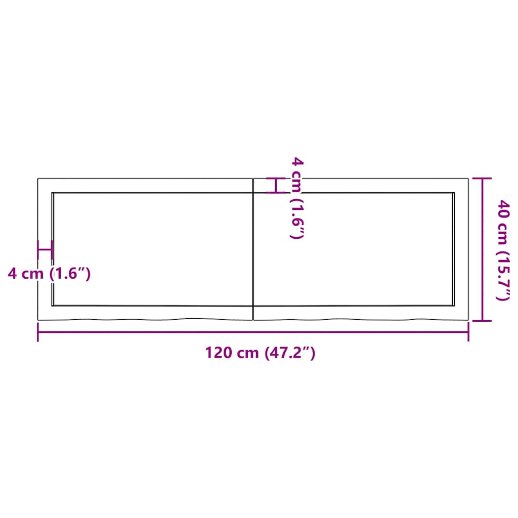 vidaXL Επιφάνεια Τραπεζιού Σκούρο Καφέ 120x40x(2-6)εκ Επεξ. Μασίφ Δρυς