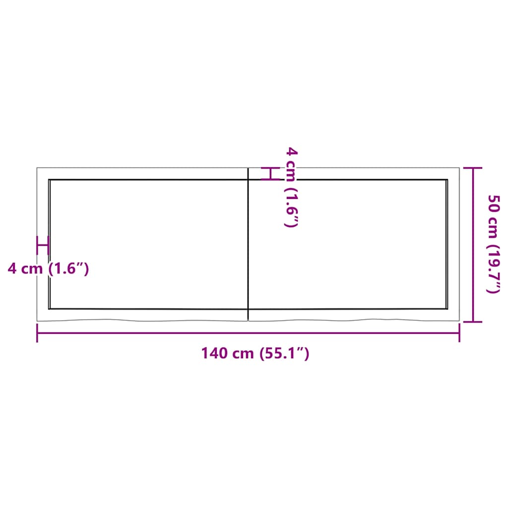 vidaXL Επιφάνεια Τραπεζιού Σκούρο Καφέ 140x50x(2-6)εκ Επεξ. Μασίφ Δρυς