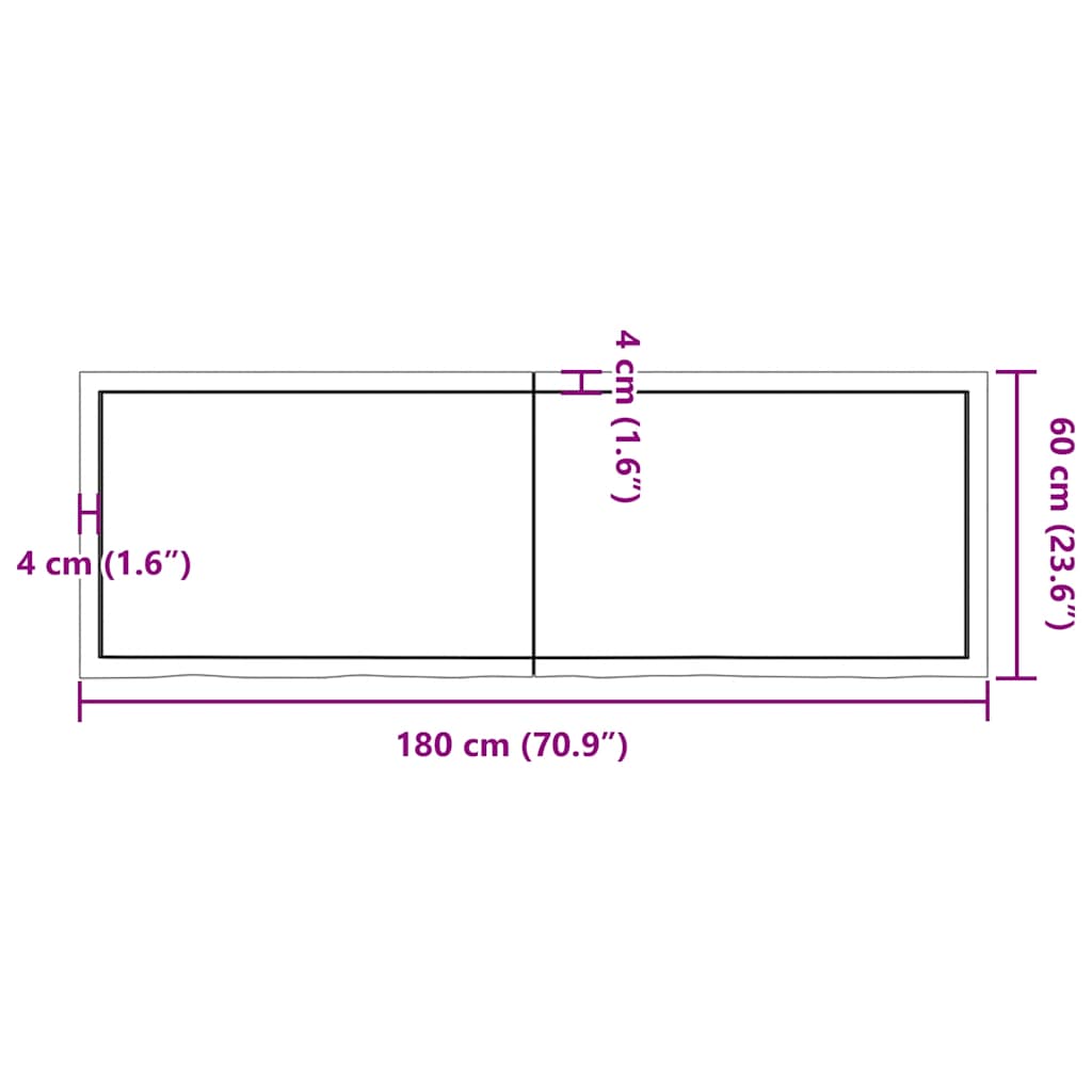 vidaXL Επιφάνεια Τραπεζιού Σκούρο Καφέ 180x60x(2-4)εκ Επεξ. Μασίφ Δρυς