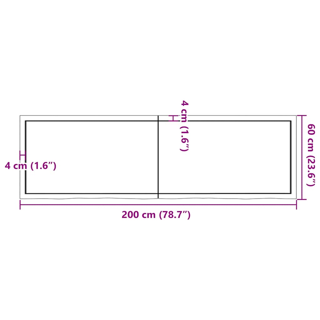 vidaXL Επιφάνεια Τραπεζιού Σκούρο Καφέ 200x60x(2-6)εκ Επεξ. Μασίφ Δρυς