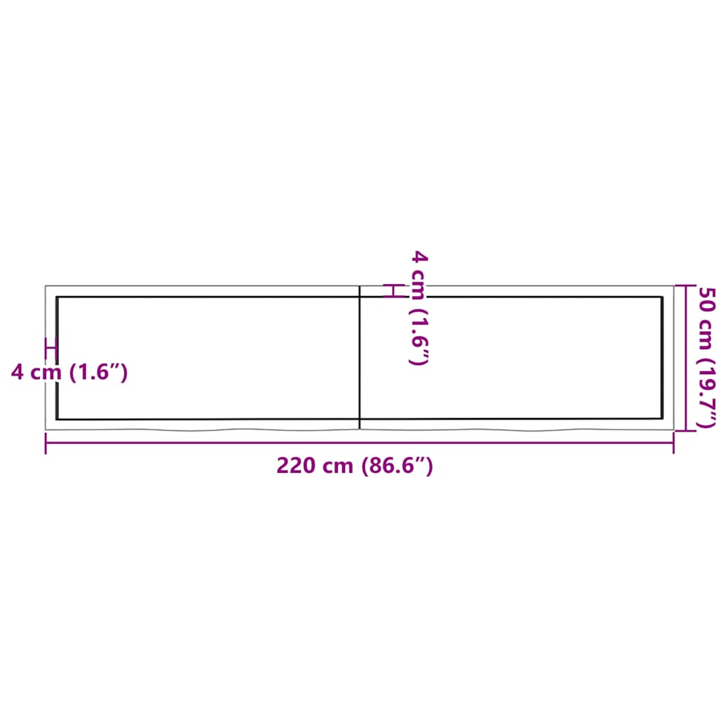 vidaXL Επιφάνεια Τραπεζιού Σκούρο Καφέ 220x50x(2-4)εκ Επεξ. Μασίφ Δρυς
