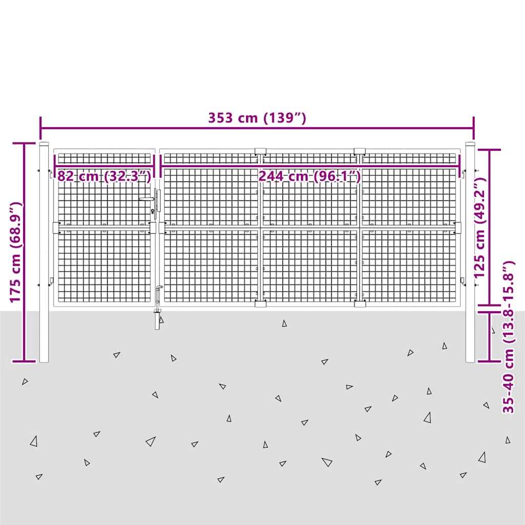 vidaXL Πόρτα Κήπου με Διχτυωτό Υλικό Ανθρακί 350x125 εκ. από Γαλβανισμένο Ατσάλι
