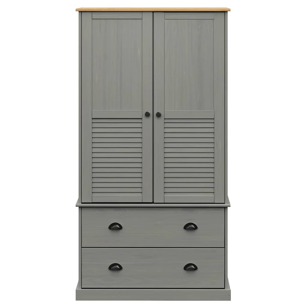 vidaXL Ντουλάπα VIGO Γκρι 90 x 55 x 170 εκ. από Μασίφ Ξύλο Πεύκου