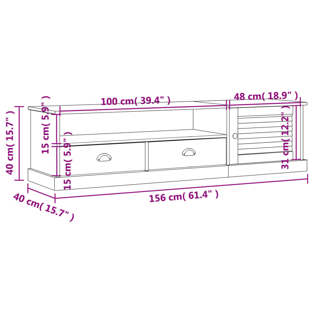 vidaXL Έπιπλο Τηλεόρασης VIGO Γκρι 156 x 40 x 40 εκ. Μασίφ Ξύλο Πεύκου