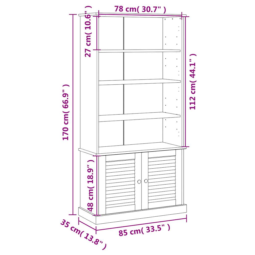 vidaXL Βιβλιοθήκη VIGO Λευκή 85 x 35 x 170 εκ. από Μασίφ Ξύλο Πεύκου
