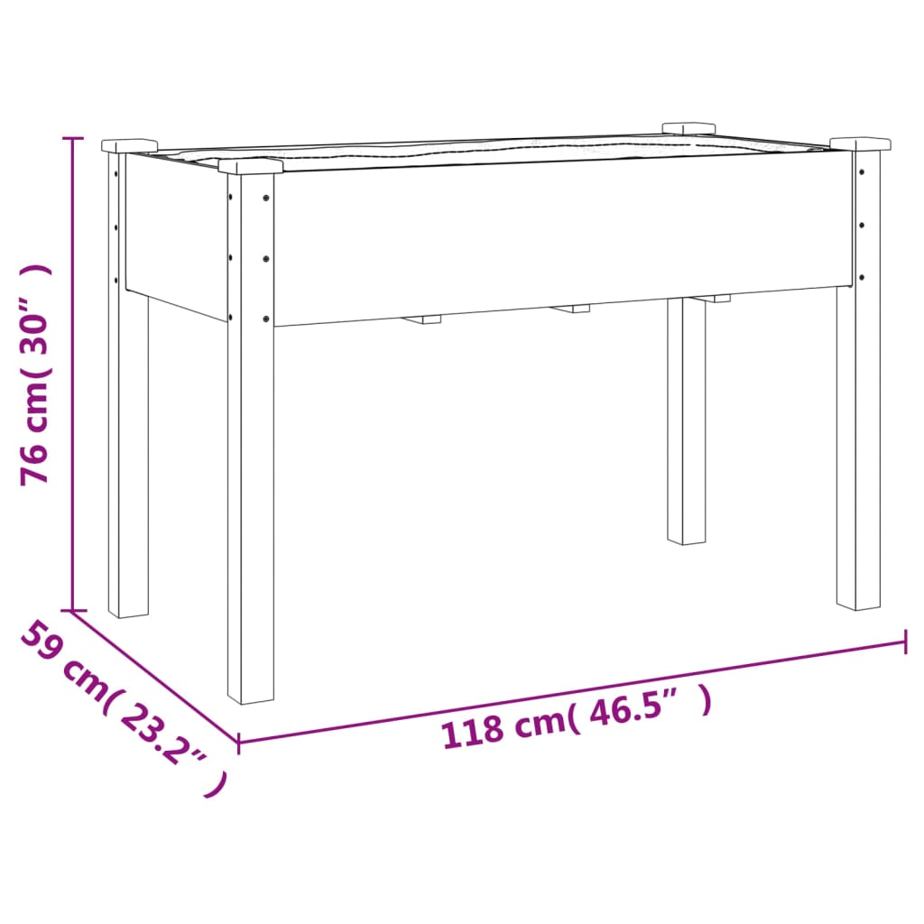 vidaXL Γλάστρα με Ρόδες & Επένδυση Καφέ 118x59x80εκ. Μασίφ Ξύλο Ελάτης