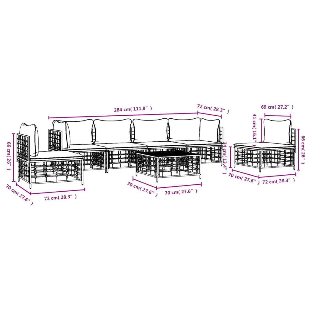 vidaXL Σαλόνι Κήπου Σετ 7 Τεμαχίων Ανθρακί Συνθετικό Ρατάν & Μαξιλάρια
