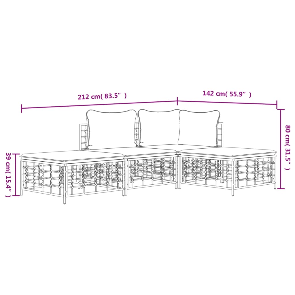 vidaXL Σαλόνι Κήπου Σετ 4 Τεμαχίων Ανθρακί Συνθετικό Ρατάν & Μαξιλάρια