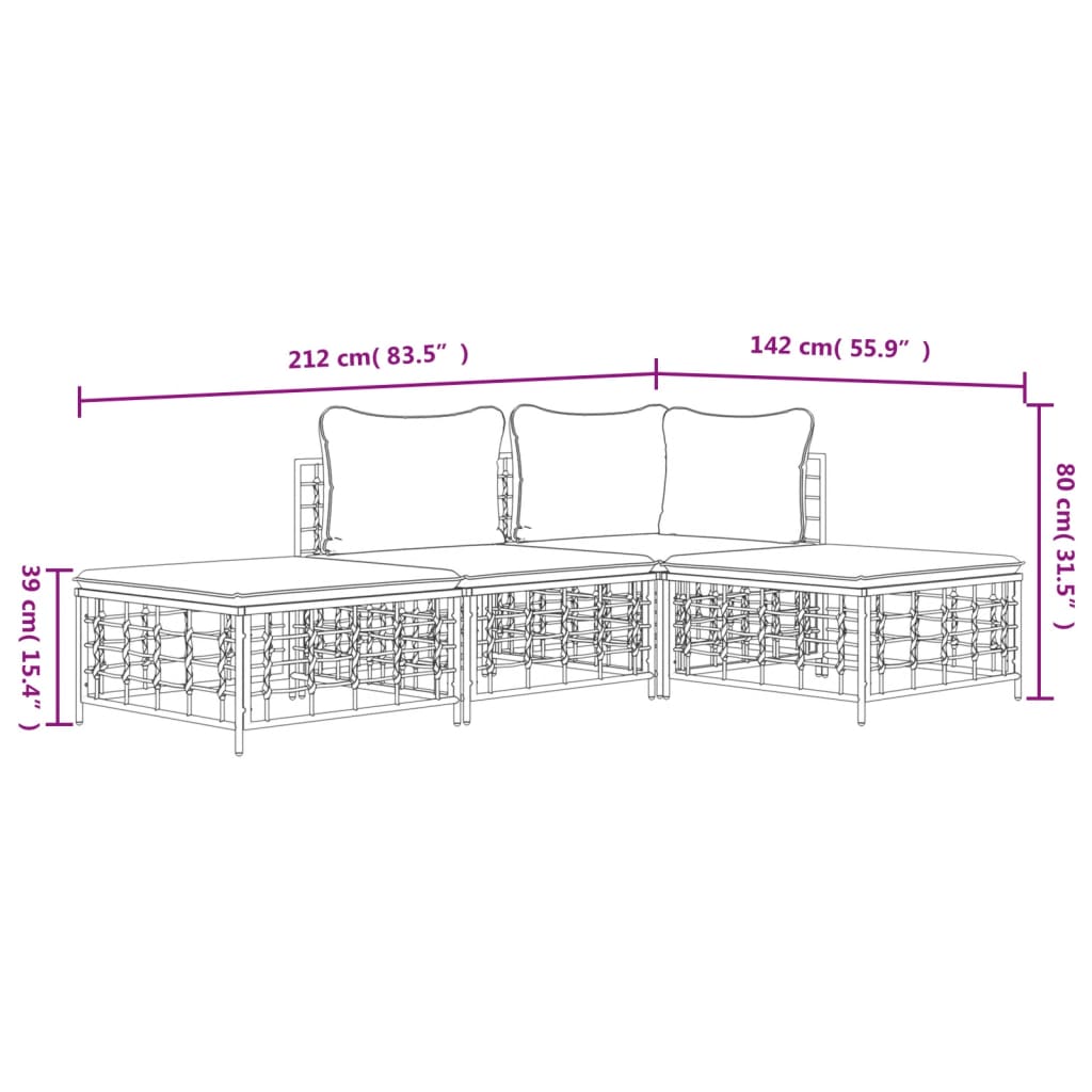 vidaXL Σαλόνι Κήπου Σετ 4 Τεμαχίων Ανθρακί Συνθετικό Ρατάν & Μαξιλάρια