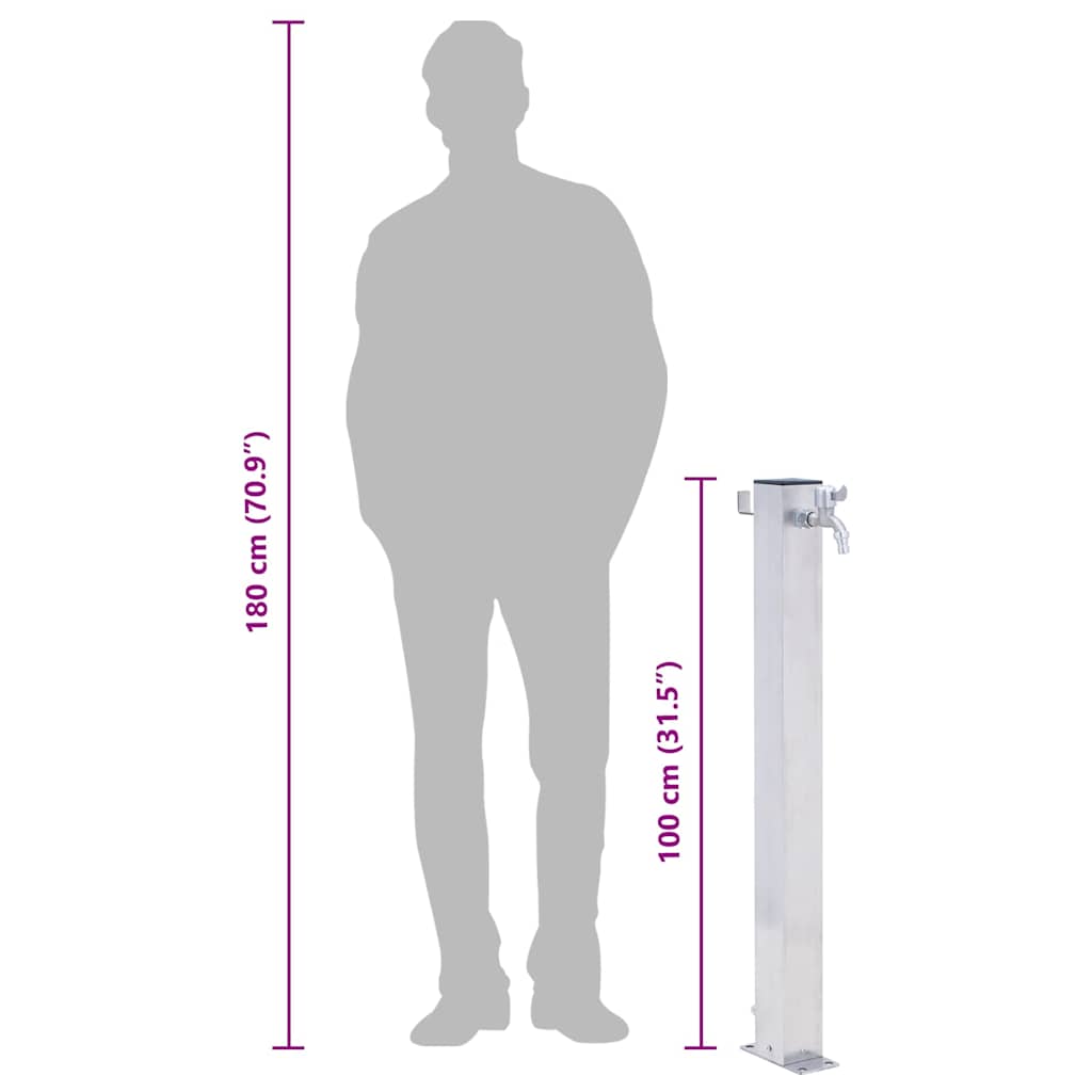 vidaXL Βρύση Δαπέδου Κήπου Τετράγωνη 100 εκ. από Ανοξείδωτο Ατσάλι