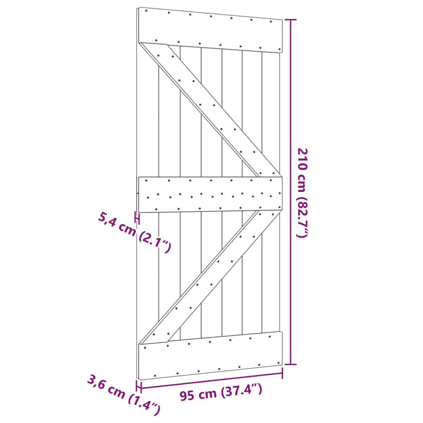 vidaXL Πόρτα NARVIK 95 x 210 cm Συμπαγές Ξύλο Πεύκου (Ακατέργαστο)