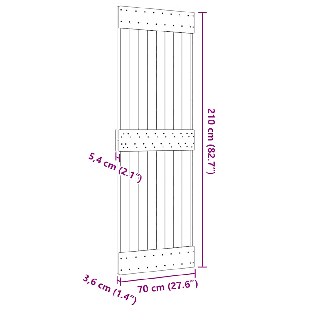vidaXL Πόρτα NARVIK 70 x 210 εκ. από Μασίφ Ξύλο Πεύκου