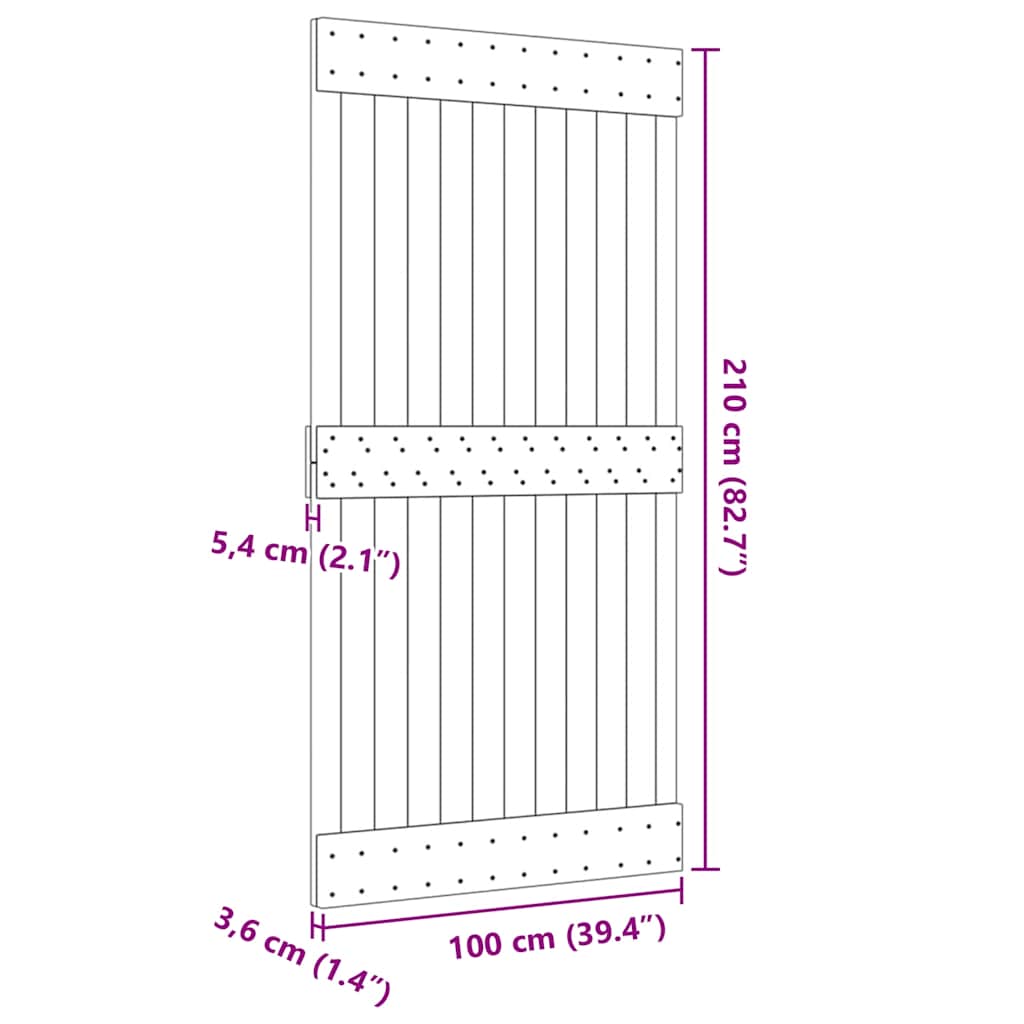 vidaXL Πόρτα NARVIK 100 x 210 εκ. από Μασίφ Ξύλο Πεύκου