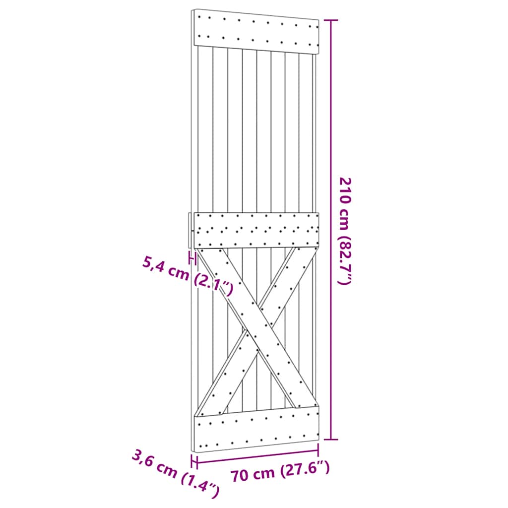 vidaXL Πόρτα NARVIK 70 x 210 εκ. από Μασίφ Ξύλο Πεύκου