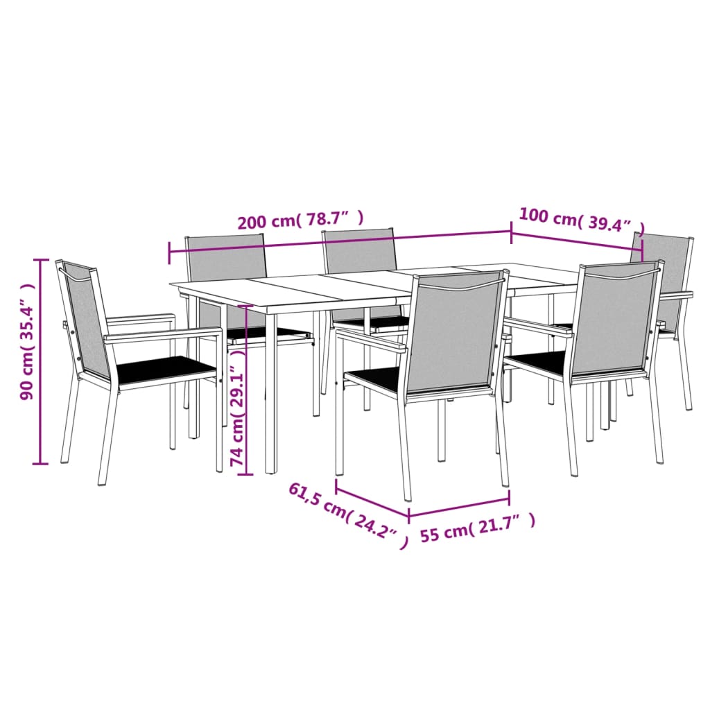 vidaXL Σετ Τραπεζαρίας Κήπου 7 Τεμαχίων Μαύρο Textilene & Ατσάλι