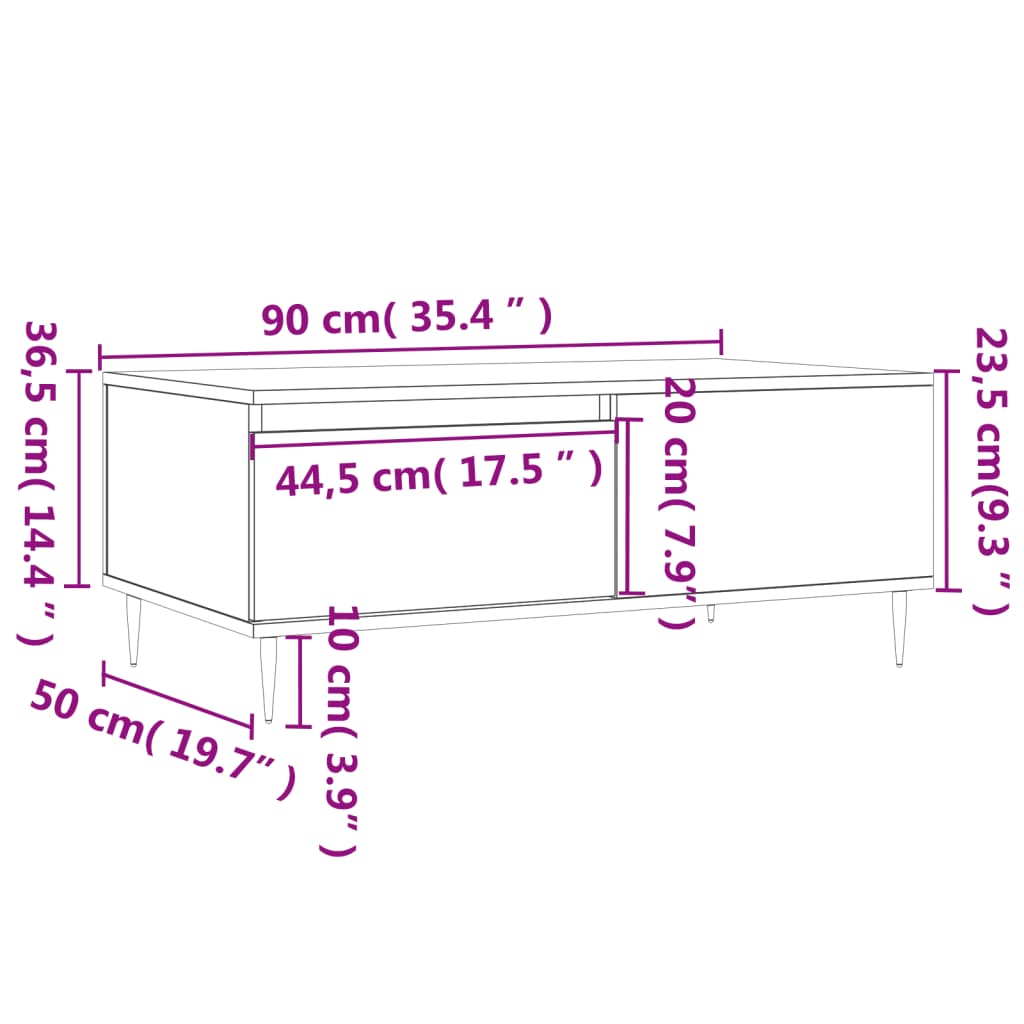 vidaXL Τραπεζάκι Σαλονιού Λευκό 90 x 50 x 36,5 εκ. Επεξεργασμένο Ξύλο