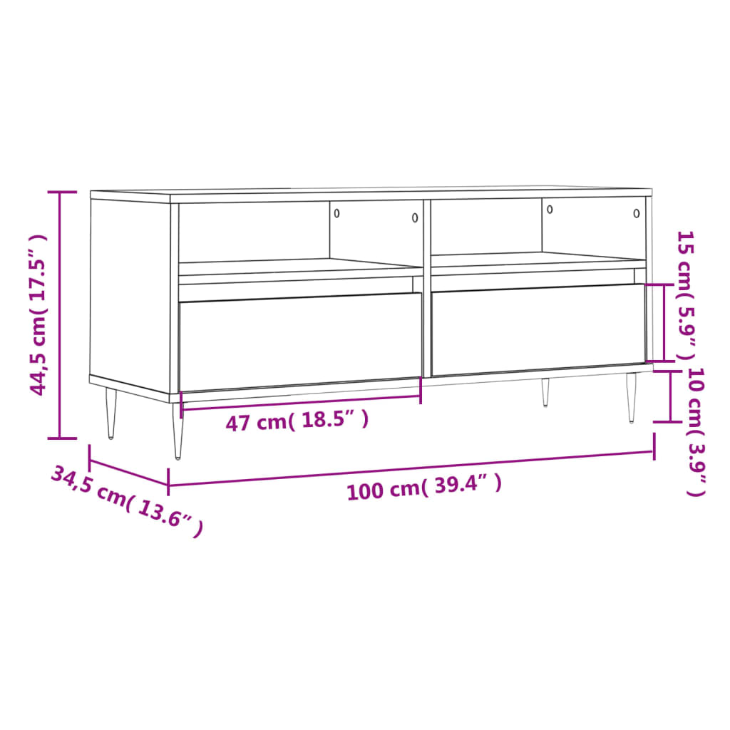 vidaXL Έπιπλο Τηλεόρασης Γκρι Σκυρ. 100 x 34,5 x 44,5 εκ. Επεξ. Ξύλο