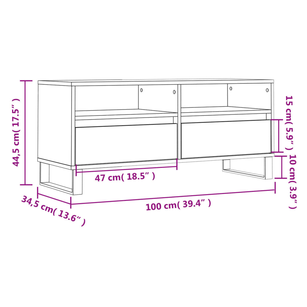 vidaXL Έπιπλο Τηλεόρασης Γκρι Sonoma 100x34,5x44,5 εκ. Επεξεργ. Ξύλο