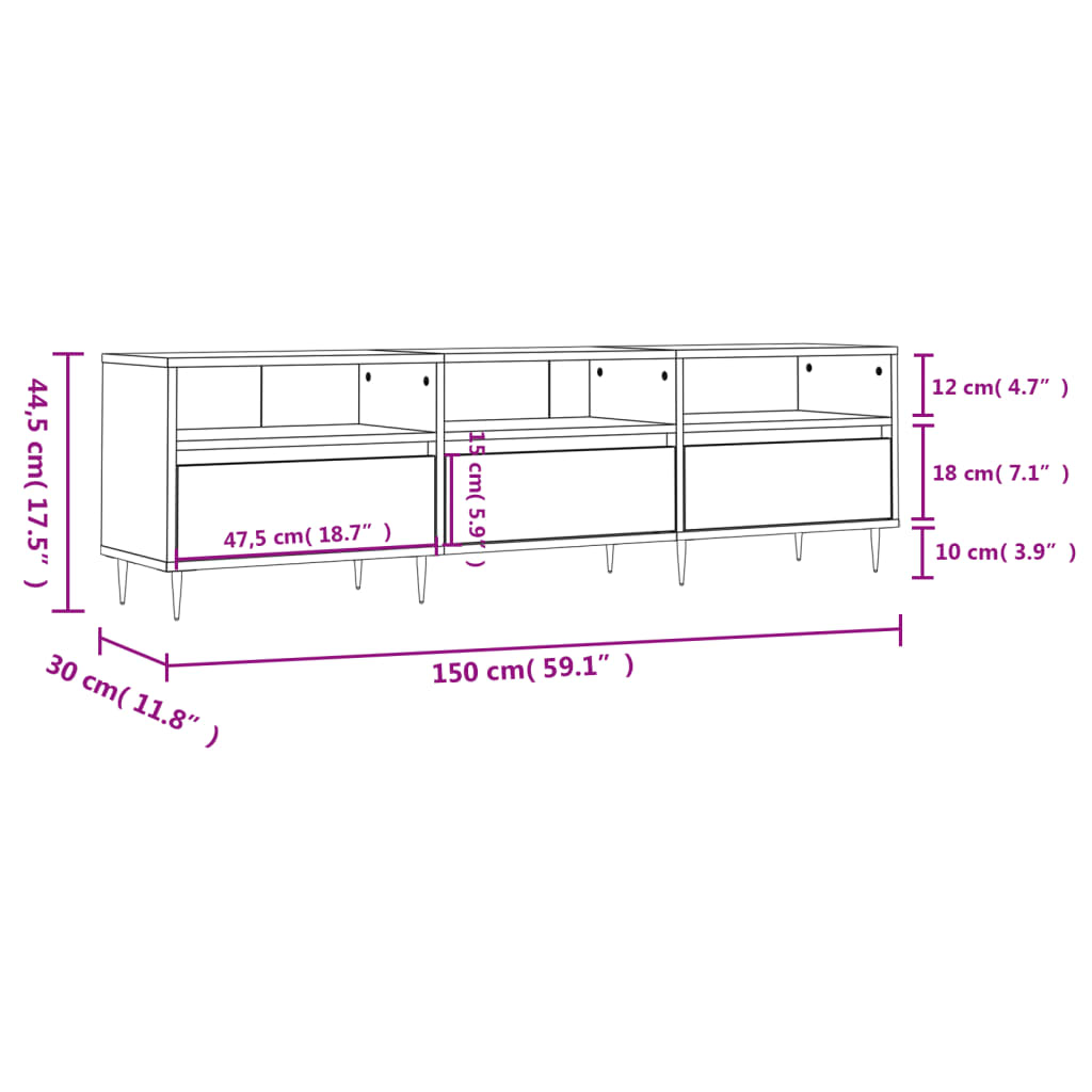 vidaXL Έπιπλο Τηλεόρασης Καπνιστή Δρυς 150x30x44,5 εκ. Επεξ. Ξύλο