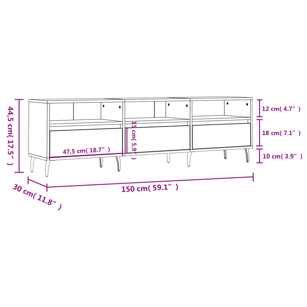 vidaXL Έπιπλο Τηλεόρασης Καπνιστή Δρυς 150x30x44,5 εκ. Επεξ. Ξύλο