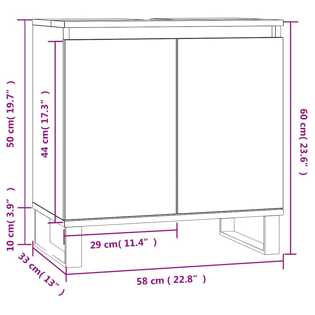 vidaXL Ντουλάπι Μπάνιου Γυαλ. Λευκό 58 x 33 x 60 εκ. από Επεξεργ. Ξύλο