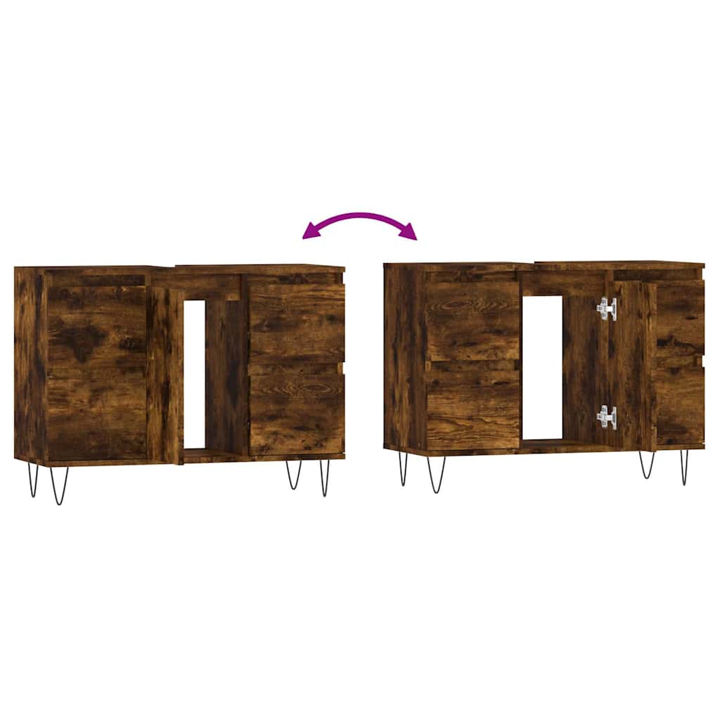 vidaXL Ντουλάπι Μπάνιου Καπνιστή Δρυς 80 x 33 x 60 εκ. Επεξεργ. Ξύλο