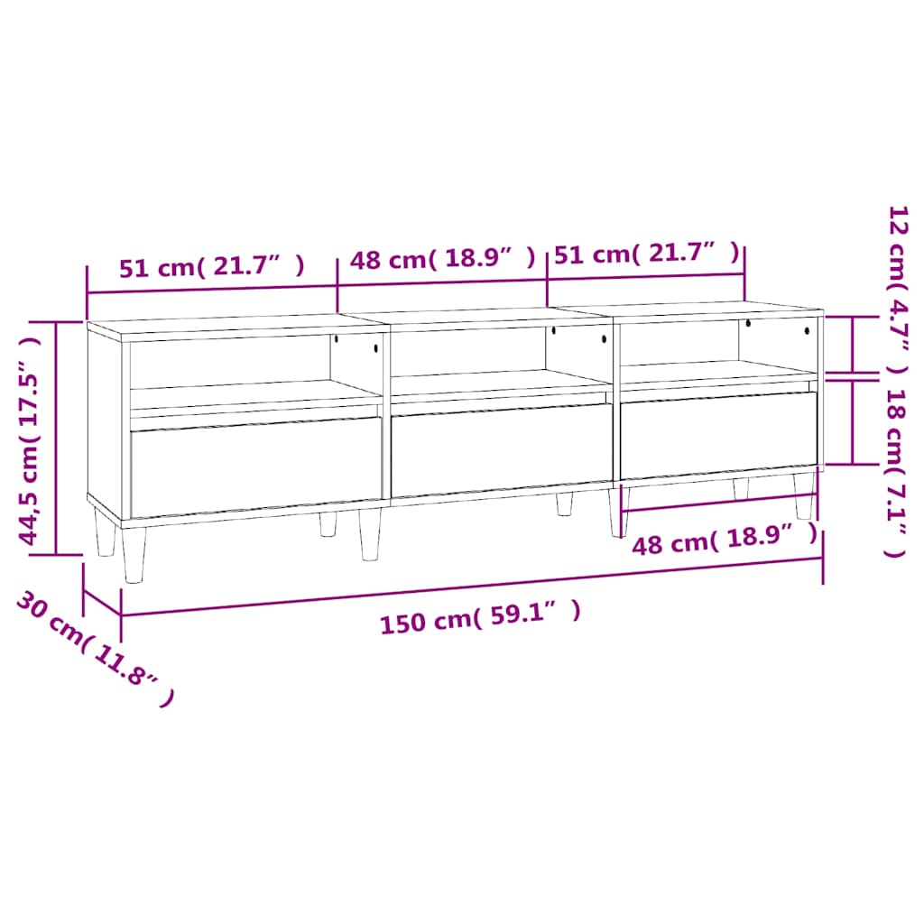 vidaXL Έπιπλο Τηλεόρασης Sonoma Δρυς 150x30x44,5 εκ. Επεξ. Ξύλο