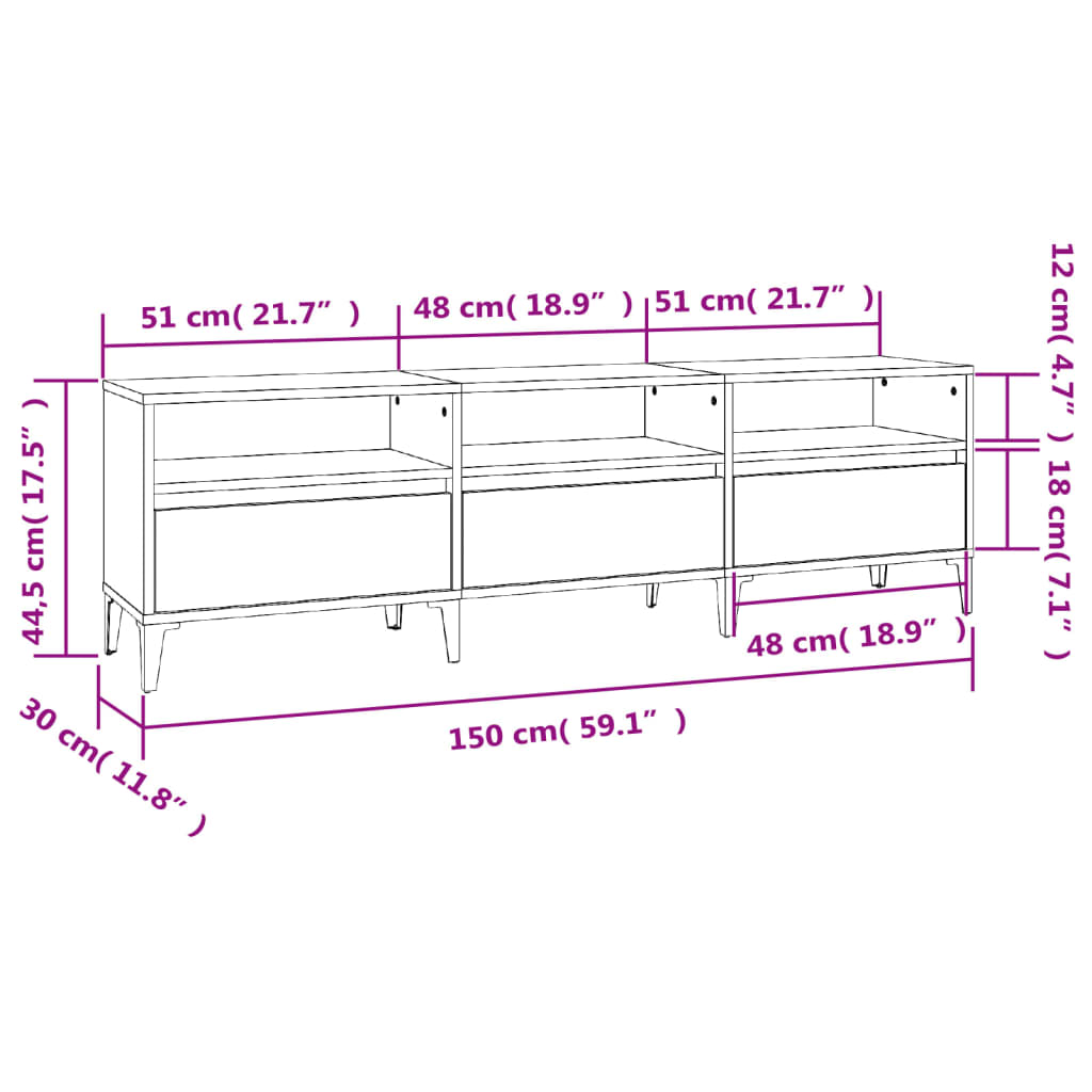 vidaXL Έπιπλο Τηλεόρασης Λευκό 150x30x44,5 εκ. Επεξεργασμένο Ξύλο