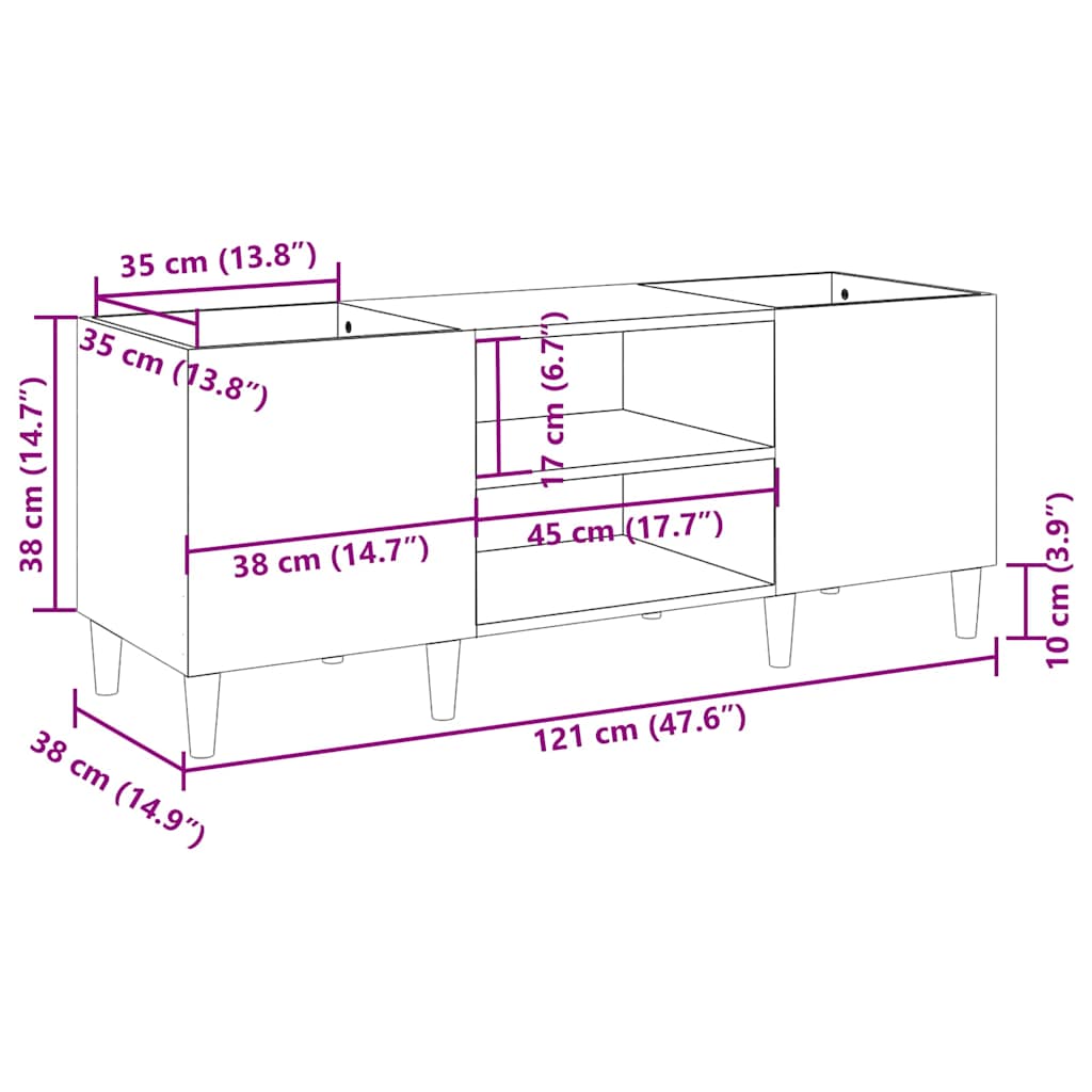 vidaXL Δισκοθήκη Λευκή 121 x 38 x 48 εκ. Επεξεργασμένο Ξύλο