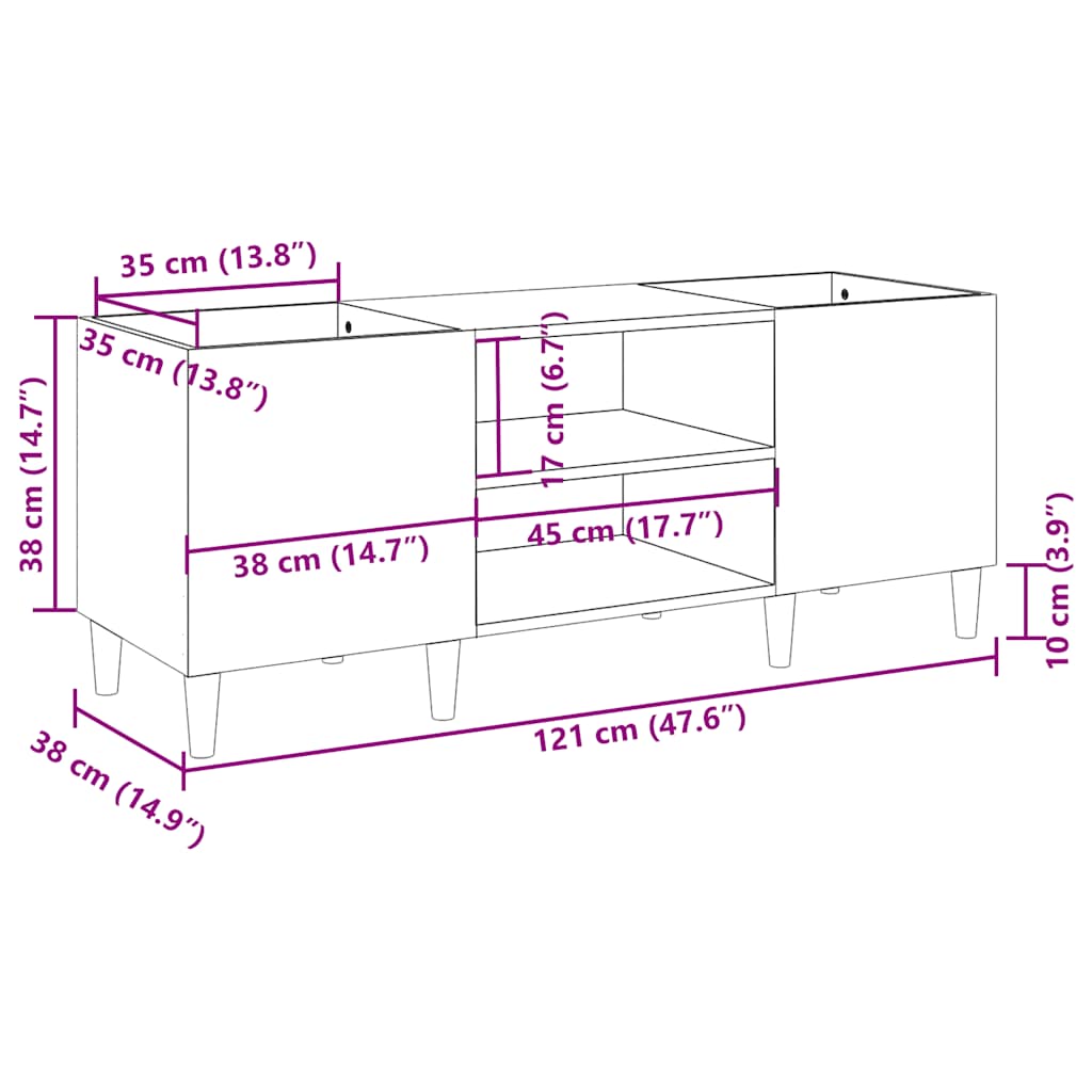 vidaXL Έπιπλο Δίσκων Μαύρο 121 x 38 x 48 εκ. από Επεξεργασμένο Ξύλο