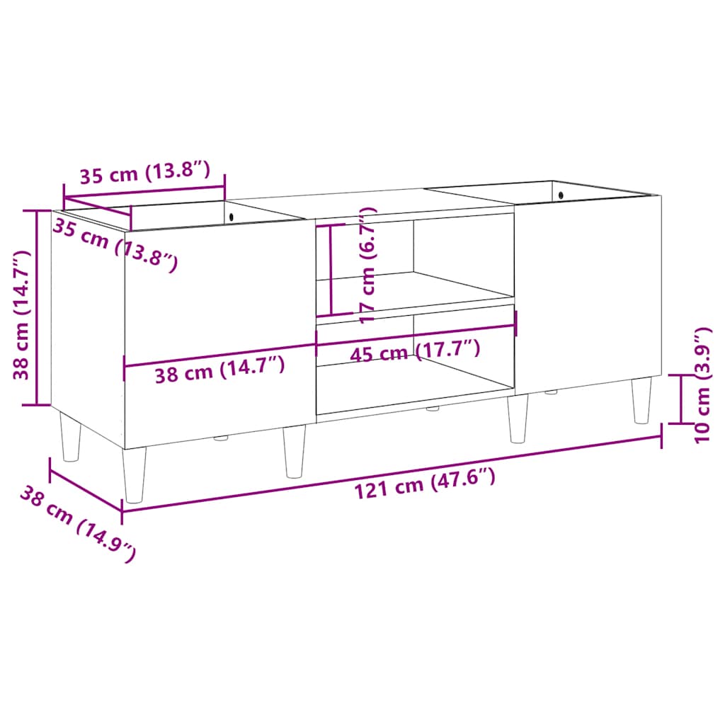 vidaXL Δισκοθήκη Καφέ Δρυς 121 x 38 x 48 εκ. από Επεξεργασμένο Ξύλο