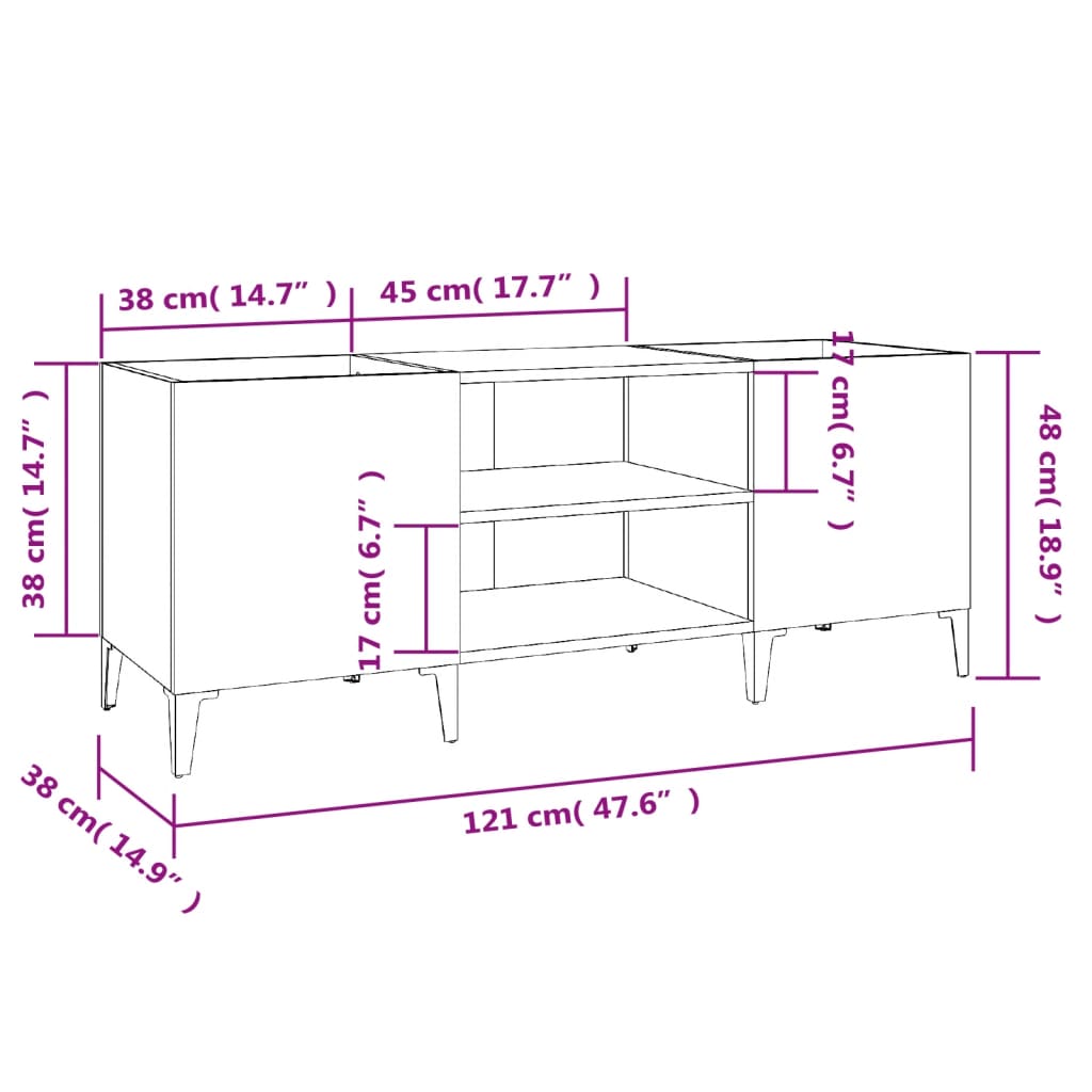 vidaXL Δισκοθήκη Γκρι Σκυροδέματος 121x38x48 εκ. Επεξεργασμένο Ξύλο