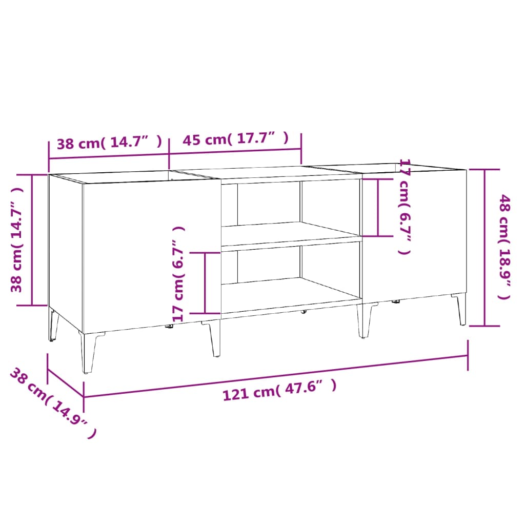 vidaXL Δισκοθήκη Γκρι Sonoma 121 x 38 x 48 εκ. από Επεξεργασμένο Ξύλο