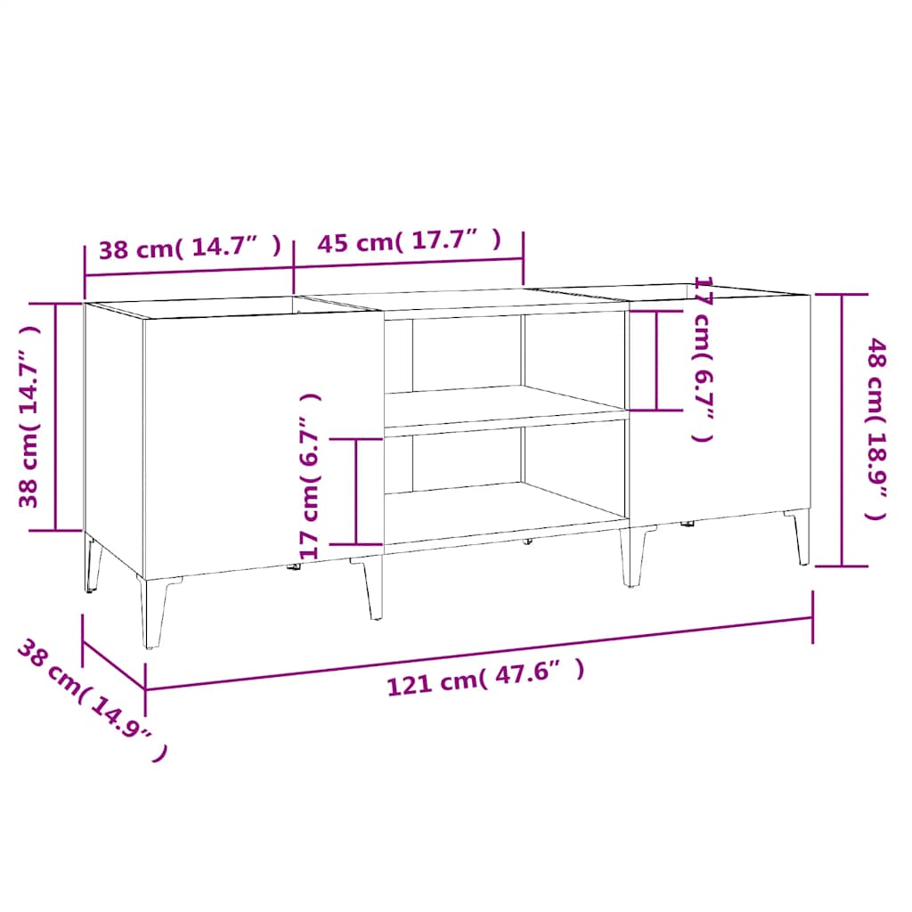vidaXL Δισκοθήκη Καφέ Δρυς 121 x 38 x 48 εκ. από Επεξεργασμένο Ξύλο