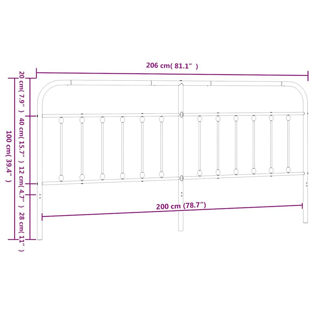 vidaXL Κεφαλάρι Μαύρο 200 εκ. Μεταλλικό