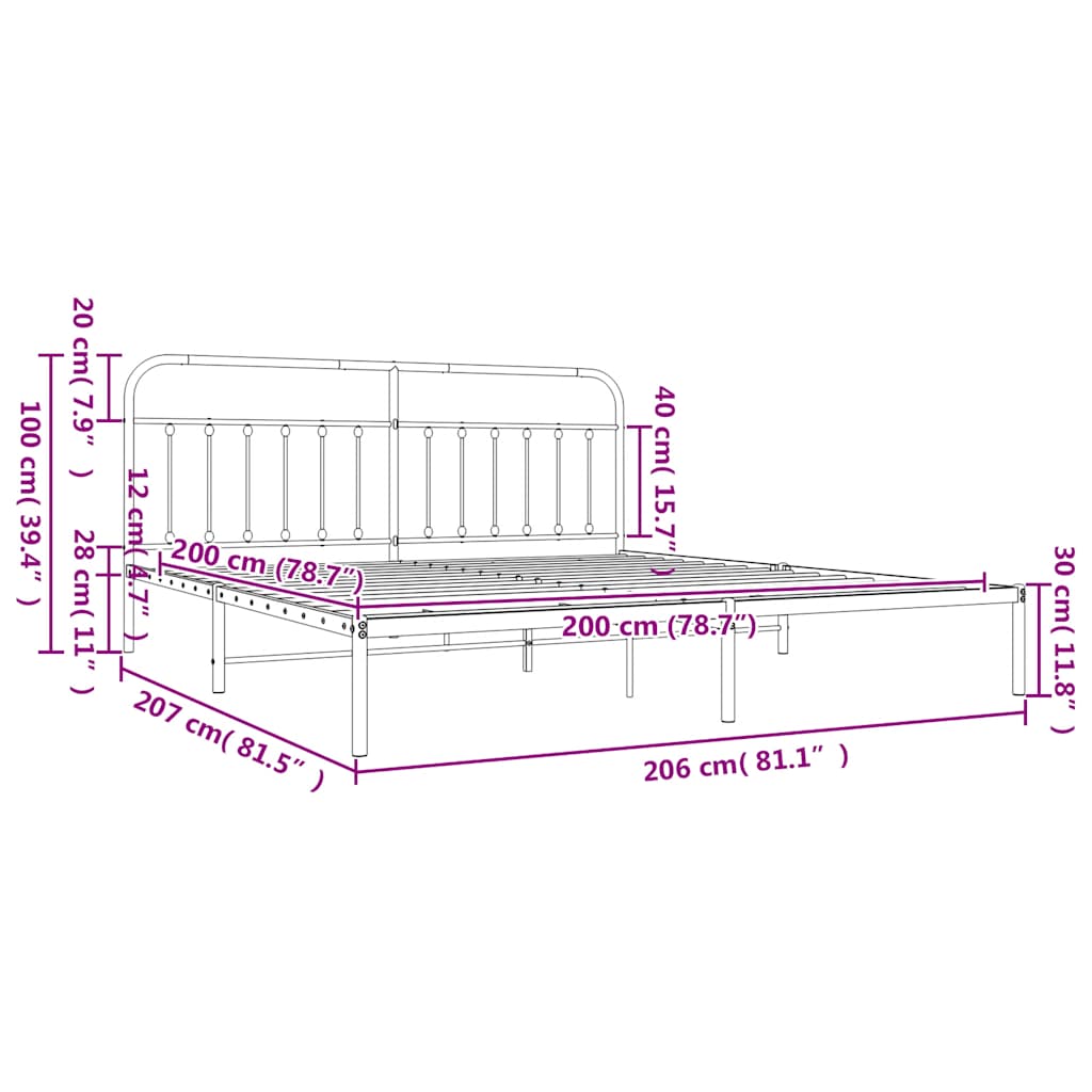 vidaXL Πλαίσιο Κρεβατιού με Κεφαλάρι Λευκό 200 x 200 εκ. Μεταλλικό