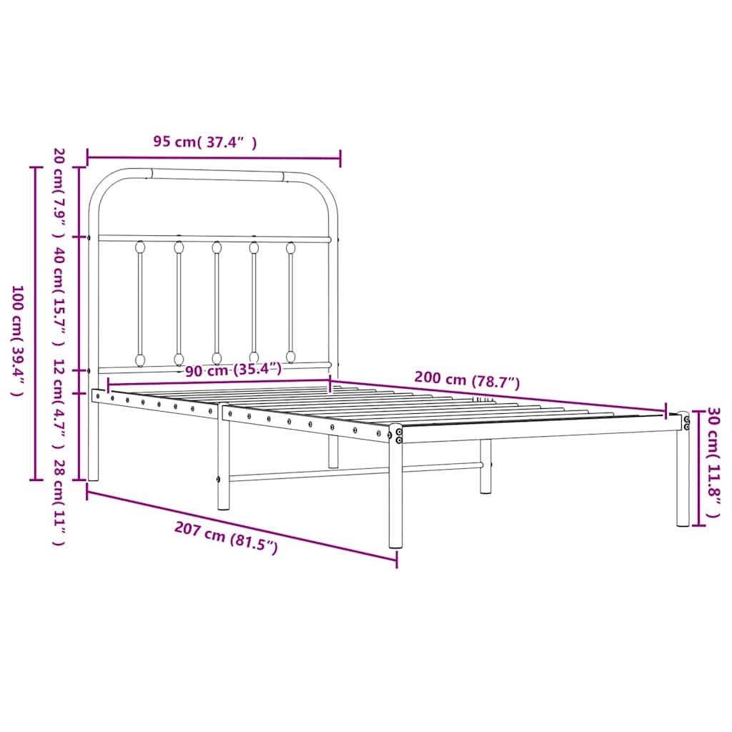 vidaXL Πλαίσιο Κρεβατιού με Κεφαλάρι/Ποδαρικό Λευκό 90x200 εκ. Μέταλλο