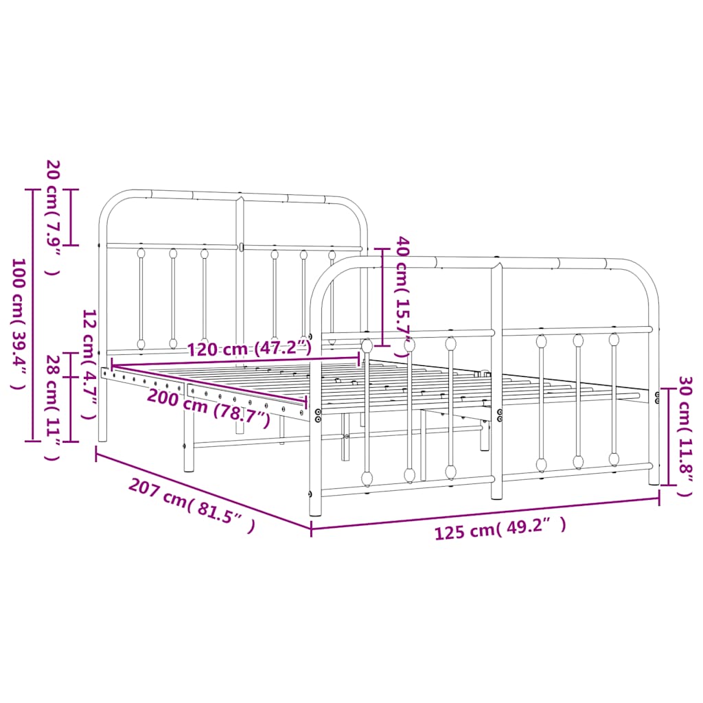 vidaXL Πλαίσιο Κρεβατιού με Κεφαλάρι&Ποδαρικό Λευκό 120x200εκ. Μέταλλο