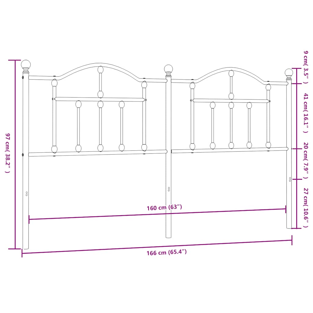 vidaXL Κεφαλάρι Μαύρο 160 εκ. Μεταλλικό