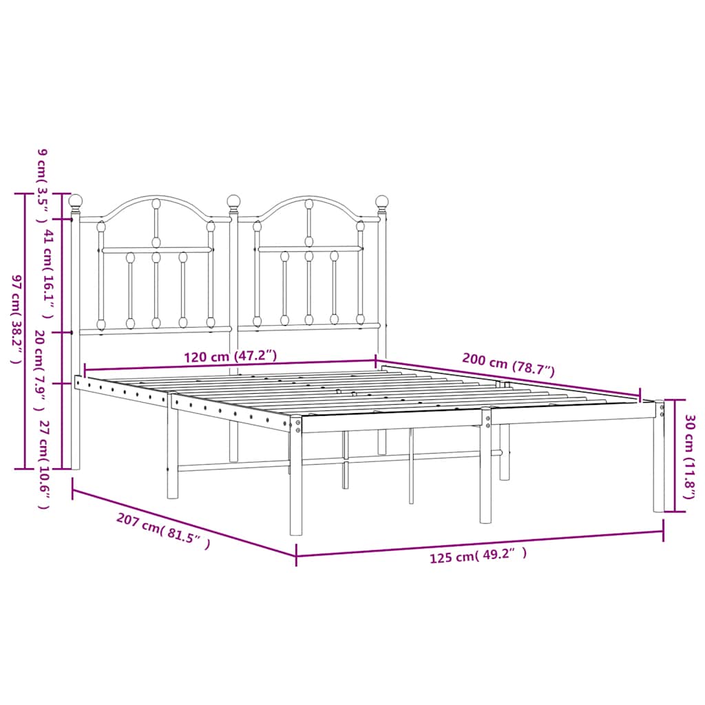 vidaXL Πλαίσιο Κρεβατιού με Κεφαλάρι Λευκό 120 x 200εκ. Μέταλλο