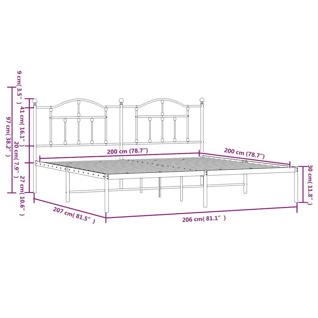 vidaXL Πλαίσιο Κρεβατιού με Κεφαλάρι Λευκό 200 x 200 εκ. Μεταλλικό