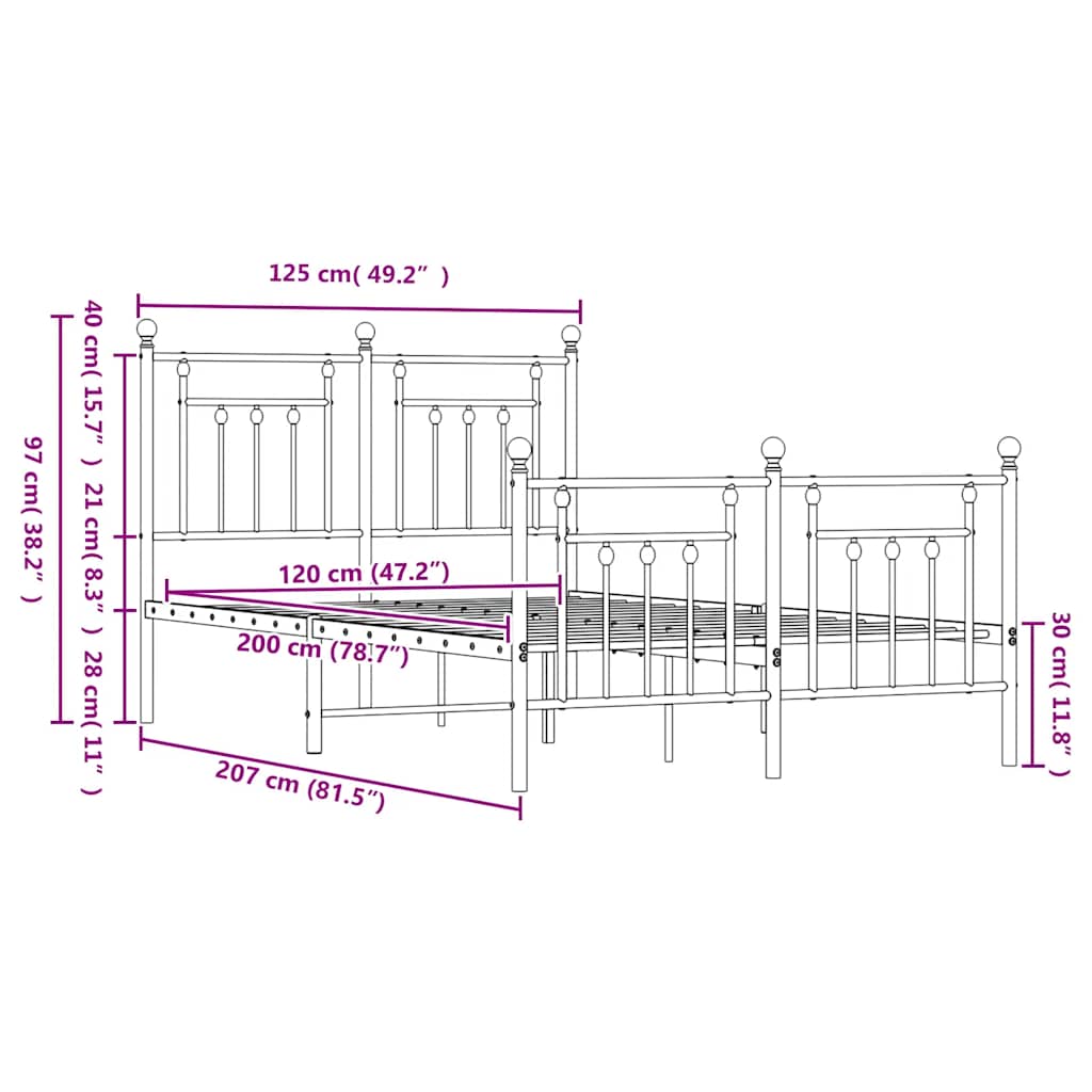 vidaXL Πλαίσιο Κρεβατιού με Κεφαλάρι&Ποδαρικό Μαύρο 120x200εκ. Μέταλλο