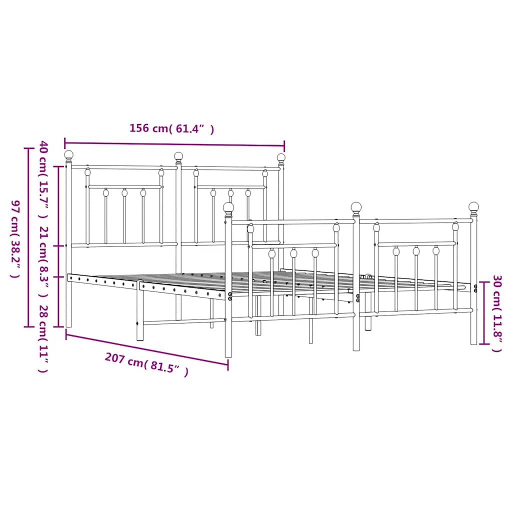 vidaXL Πλαίσιο Κρεβατιού με Κεφαλάρι&Ποδαρικό Μαύρο 150x200εκ. Μέταλλο