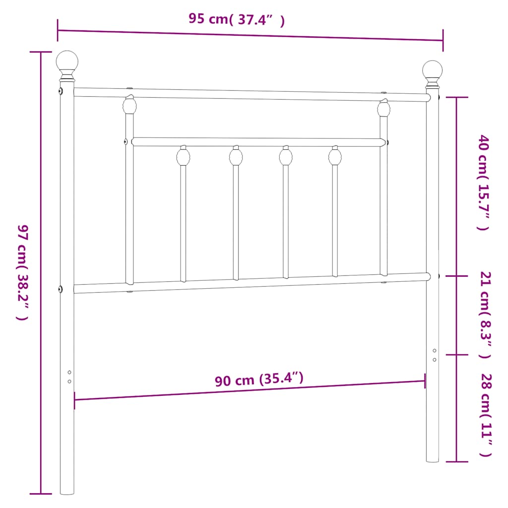 vidaXL Ανταλλακτικό κεφαλάρι Μαύρο 90 εκ. Μεταλλικό