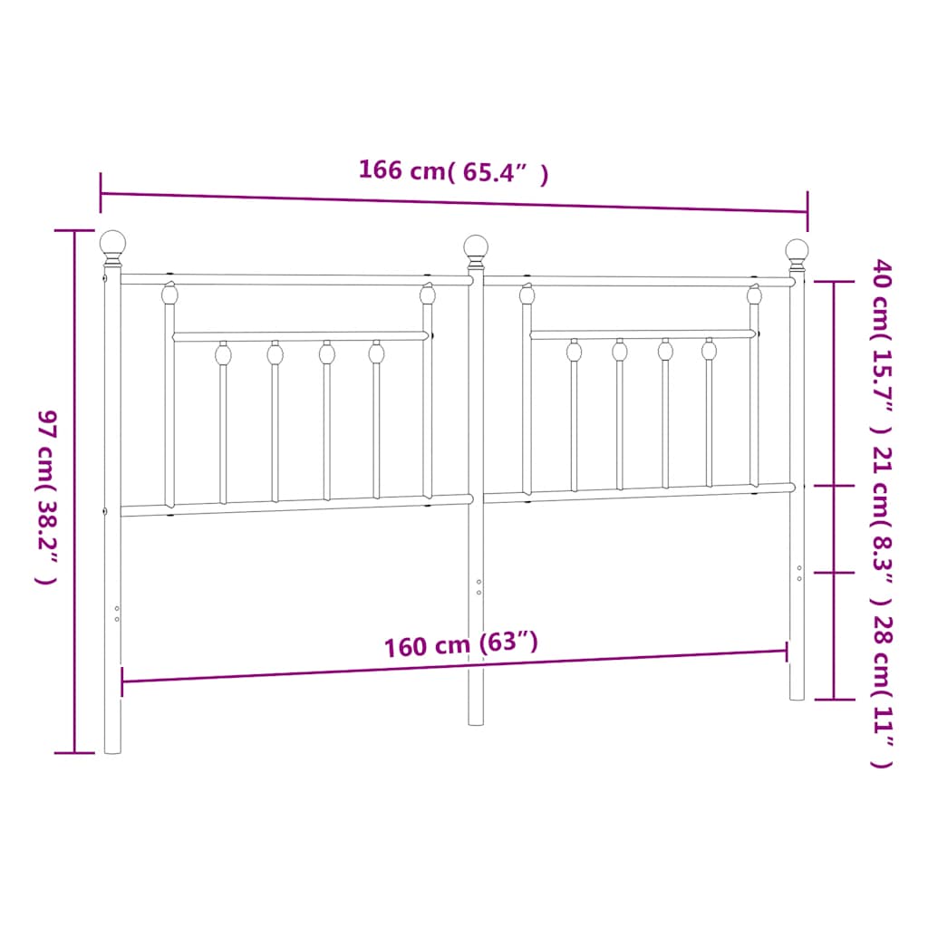 vidaXL Κεφαλάρι Μαύρο 160 εκ. Μεταλλικό