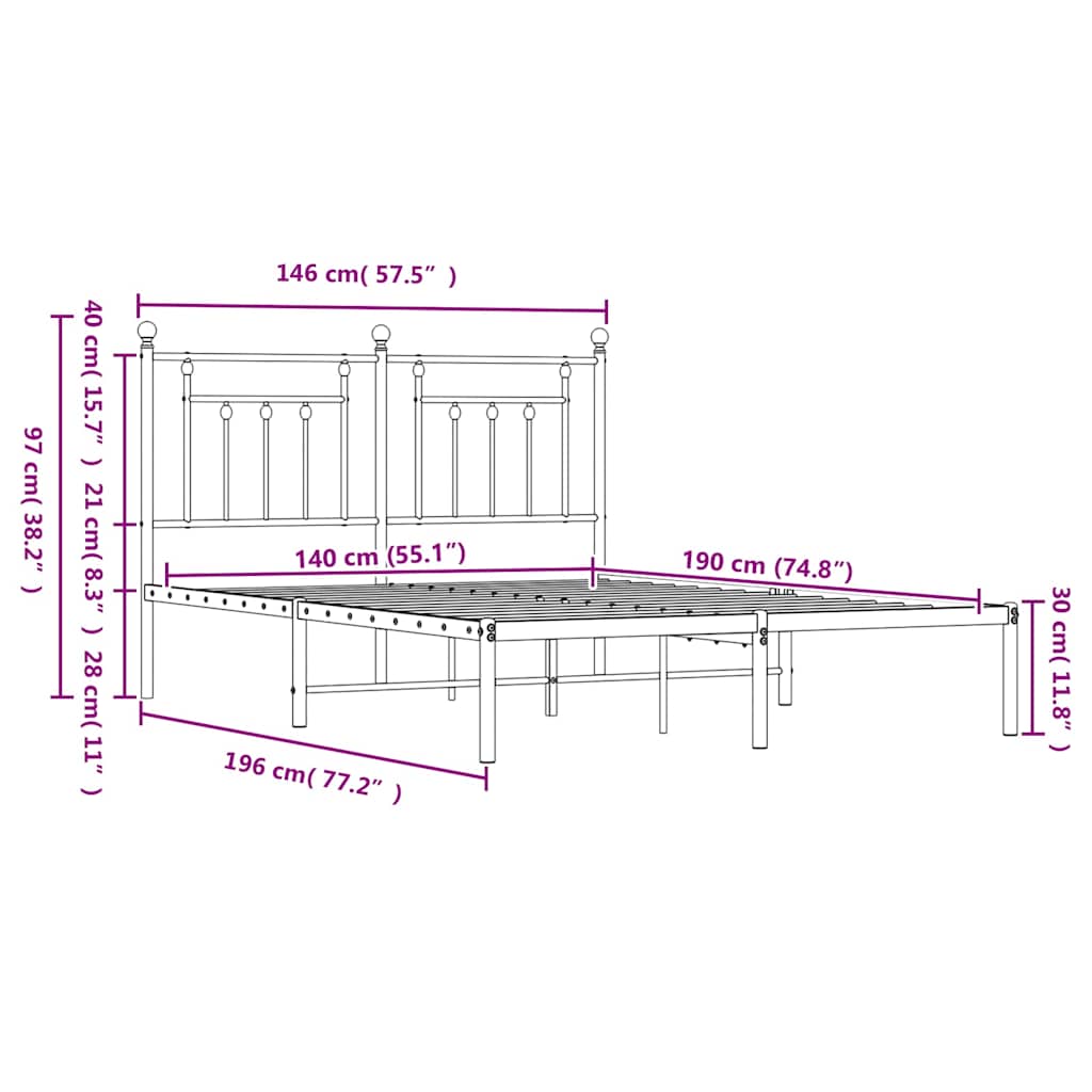 vidaXL Πλαίσιο Κρεβατιού με Κεφαλάρι Λευκό 140x190 εκ. Μεταλλικό