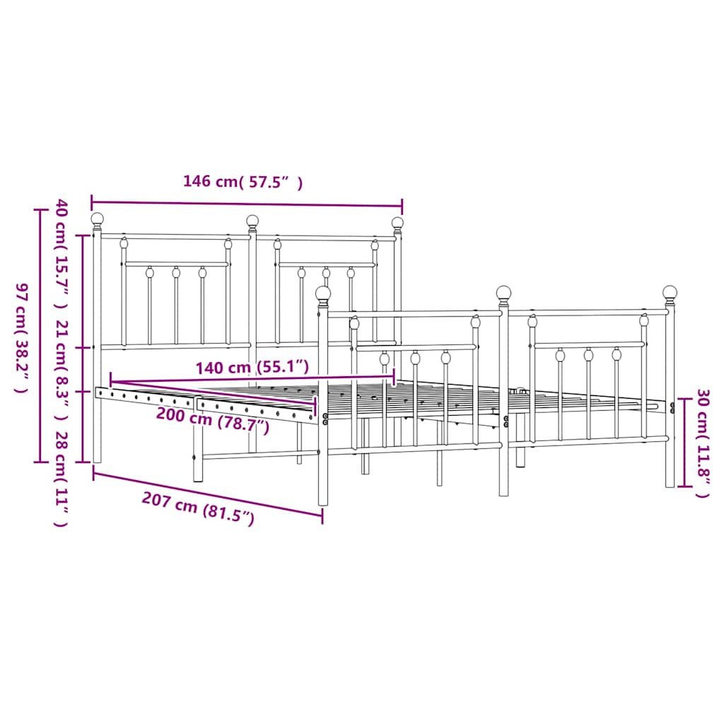 vidaXL Πλαίσιο Κρεβατιού με Κεφαλάρι&Ποδαρικό Λευκό 140x200εκ. Μέταλλο