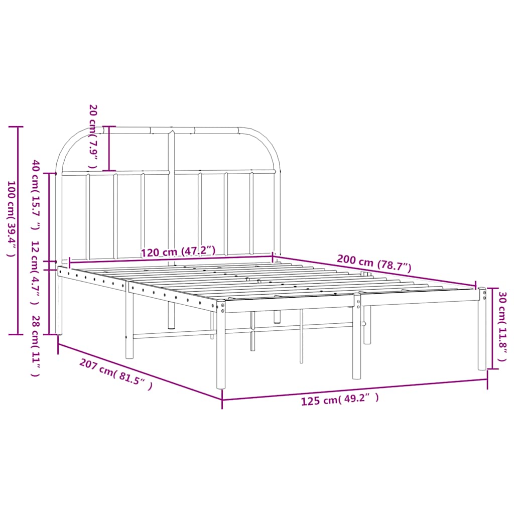 vidaXL Πλαίσιο Κρεβατιού με Κεφαλάρι Μαύρο 120 x 200 εκ. Μεταλλικό