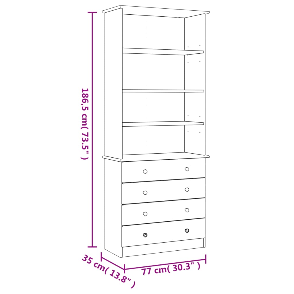 vidaXL Βιβλιοθήκη με Συρτάρια ALTA Λευκή 77x35x186,5 εκ. Μασίφ Πεύκο