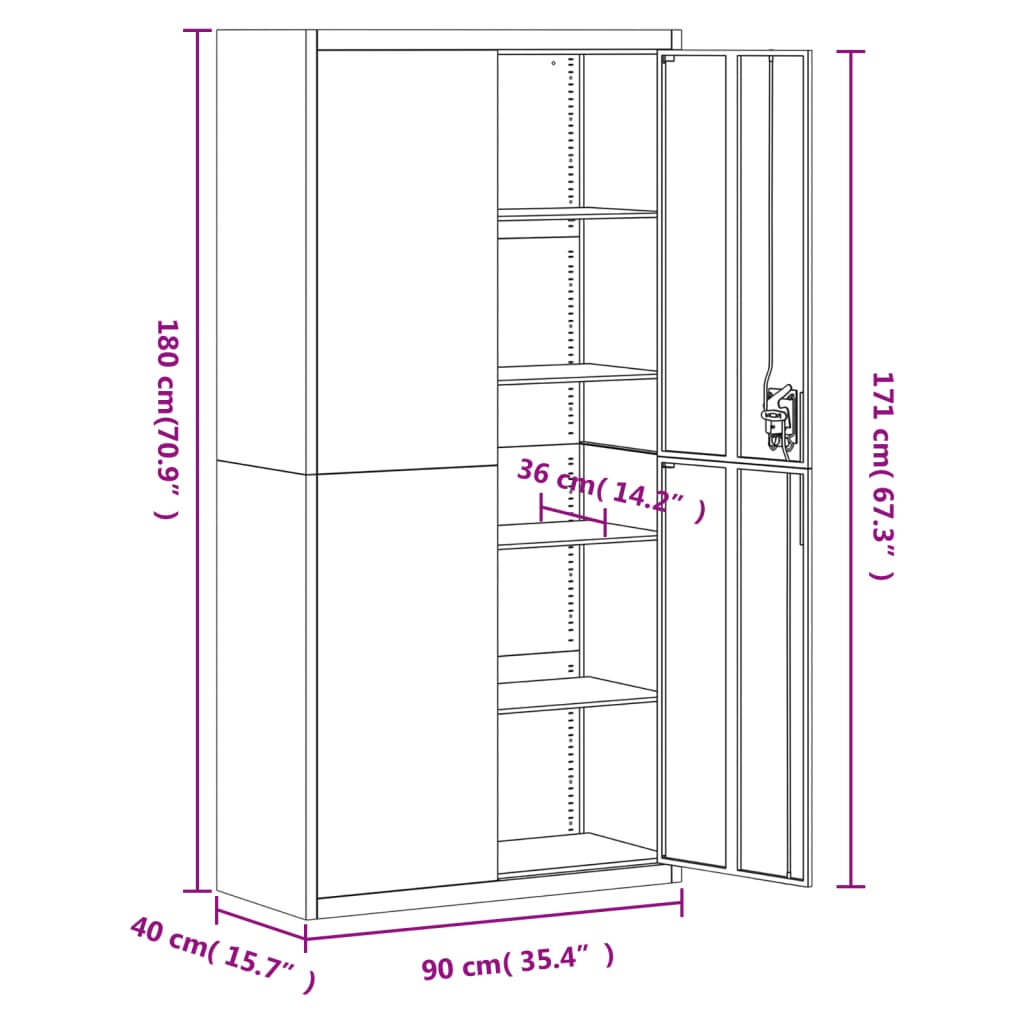 vidaXL Αρχειοθήκη Αν. Γκρι 90 x 40 x 180 εκ. Ατσάλινη